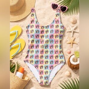 BUC-EE'S Women's One Piece Swim Suit Size MED Buc-ee Beaver All Over Print NWOT